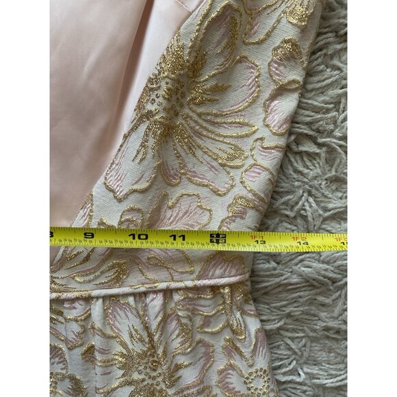Vintage Dress 1960s Embroidered Floral Satin Pink Gold Long Gown Sheath XS / S - Picture 7 of 9